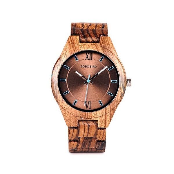 BOBO BIRD Q05メンズクォーツ時計ユニークなゼブラウッドとレジンを組み合わせたケース木製腕時計 Bronze dial