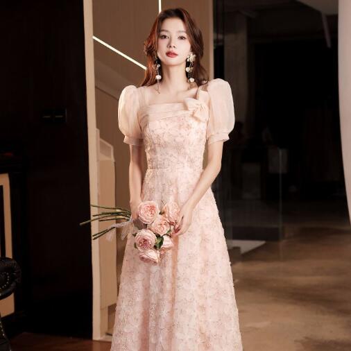 パーティードレス　半袖　ロングドレス　ワンピース　結婚式　発表会　ドレス　成人式　披露宴　二次会