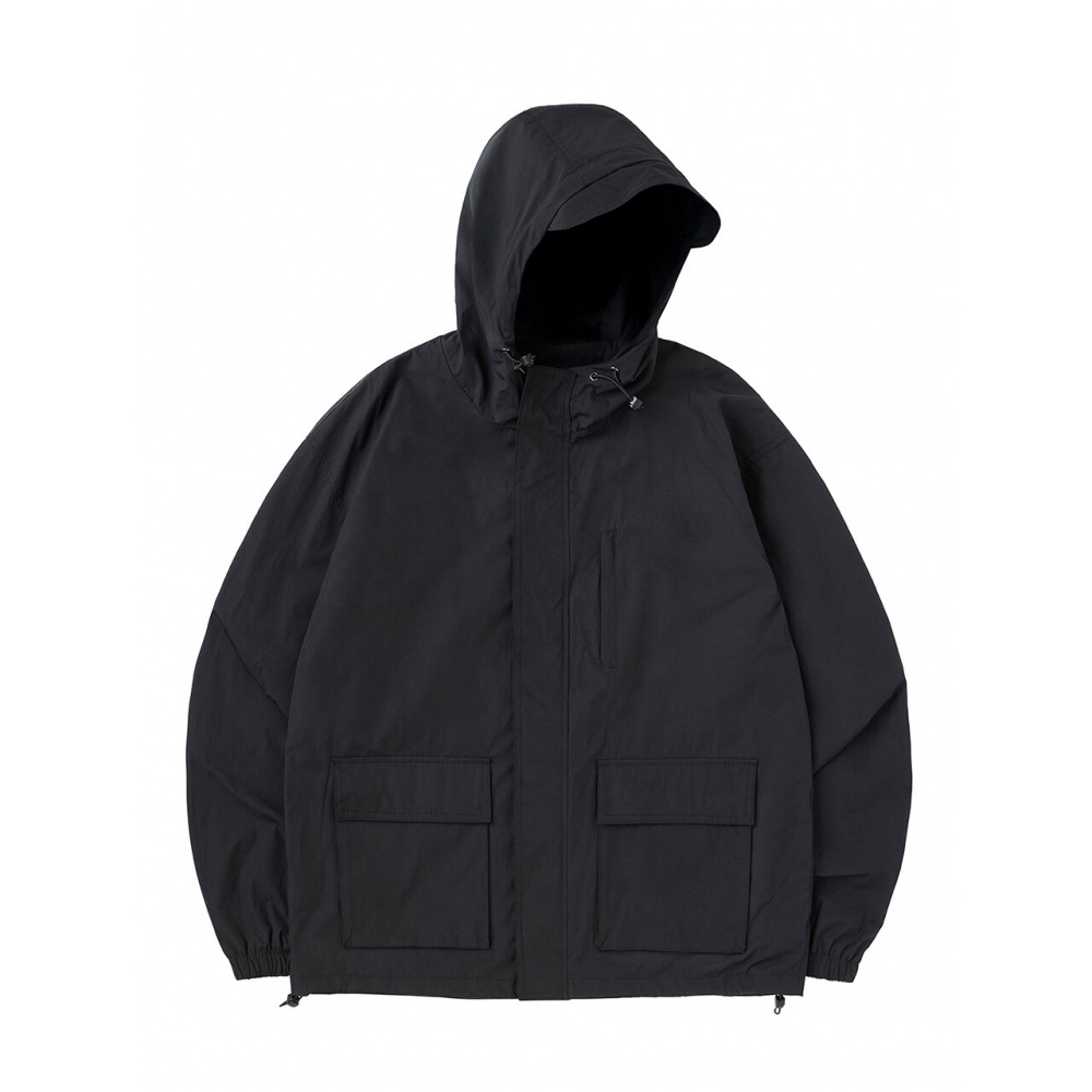 URBANAGE エッセンシャル 2WAY フーディージップアップウィンドブレーカーブラック