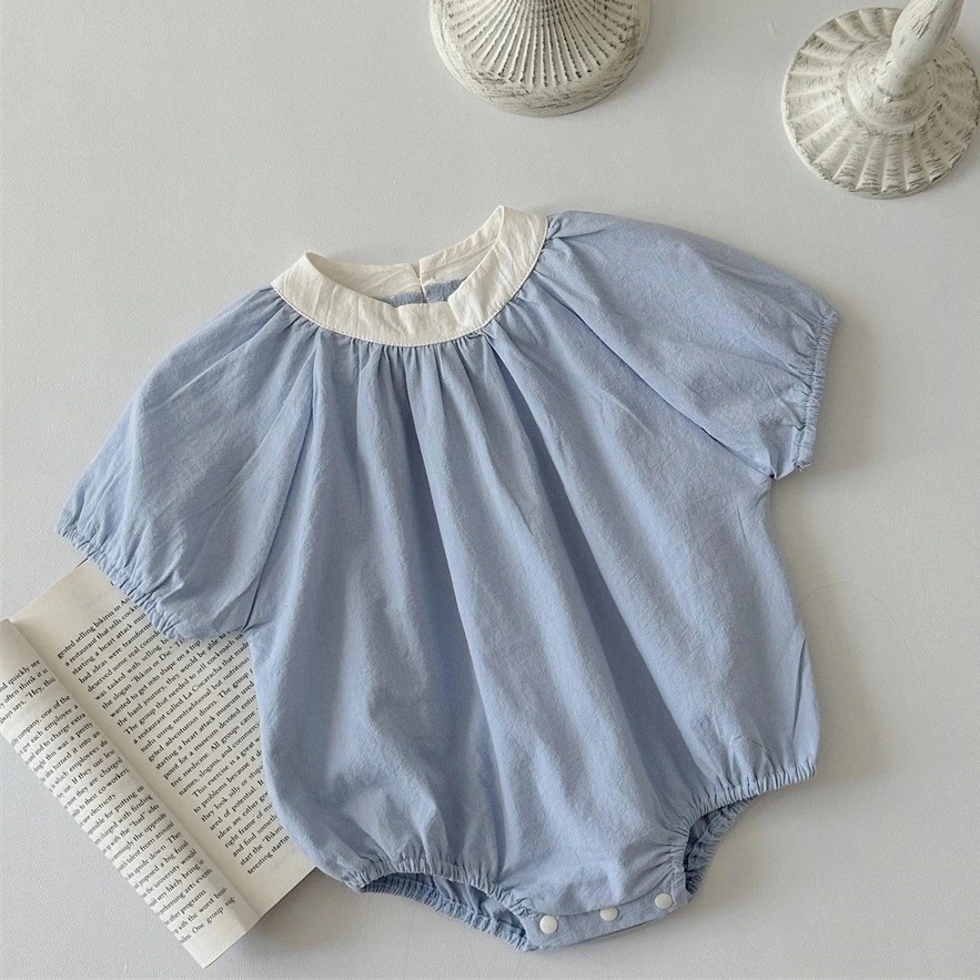 【3日出荷】ベビー服 の乳幼児のためのスタンドカラーシャツ，女の子の赤ちゃんの薄い綿の半袖ロンパース