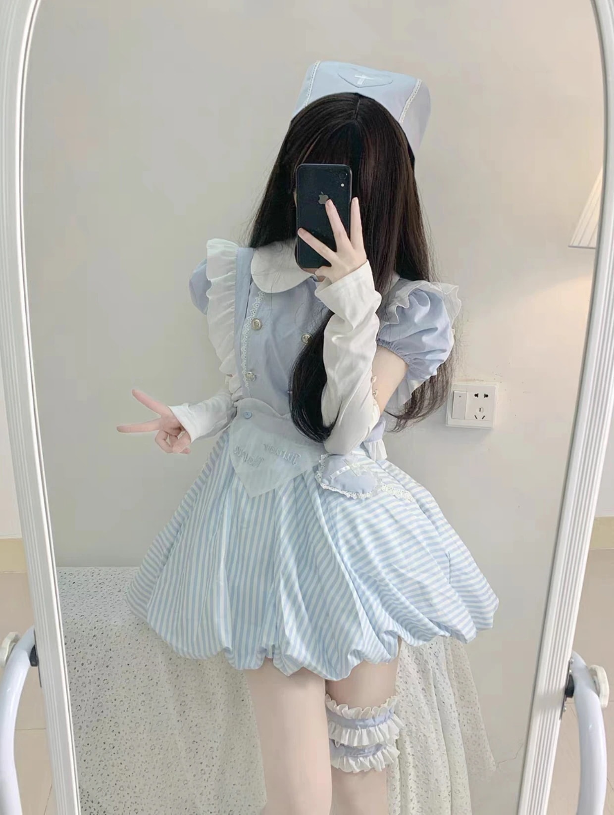 【3日で出荷】新作（7点セット）超可愛い メイド服 ナース コスプレ ハート ロリータ