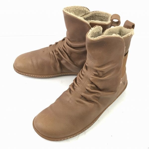スペイン名門EL NATURALISTA/エルナチュラリスタシボ本革/ショートブーツ【40 24.5-25.0/キャメル】内側ボアWB44-13