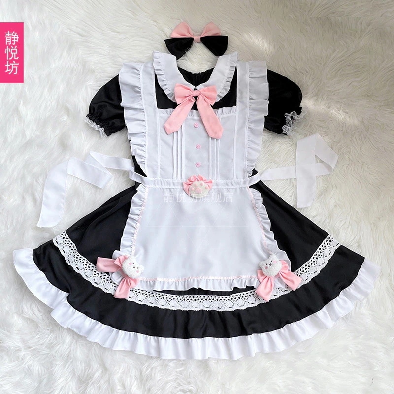 猫 白黒 メイド服 二次元 女装 ボス ロリ メイド服 コス コーヒープリンセス ドレス ロリータ