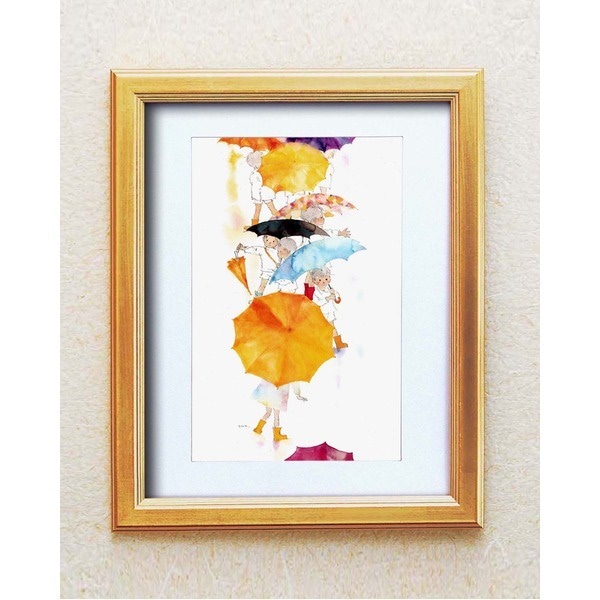 絵画額縁/ゴールドフレーム [いわさきちひろ/かえり道] 壁掛け用 ひも付き 中身入替可 日本製