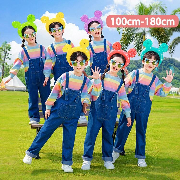 爆裂超特価 虹色 デニム 夏 キッズ ダンス衣装 オーバーオール サロペット パンツ トップス パフォーマンス セットアップ 女の子 男の子 おしゃれ ゆったり スポーツ ジャズダンス ヒップ