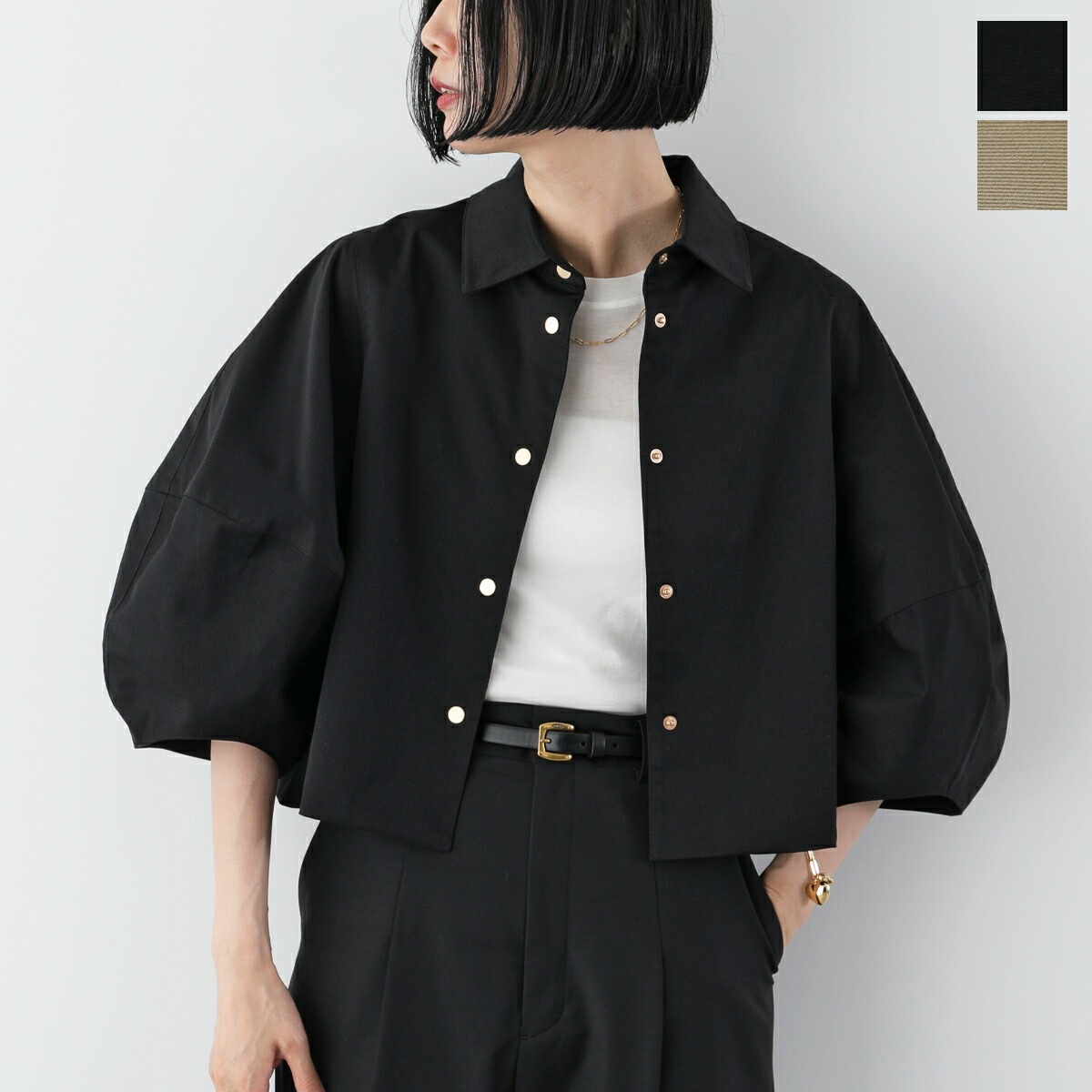 anana アナナ ジャケット a71-016 レディース ブルゾン 七分袖 ランタンスリーブ ショート丈 カラー2色