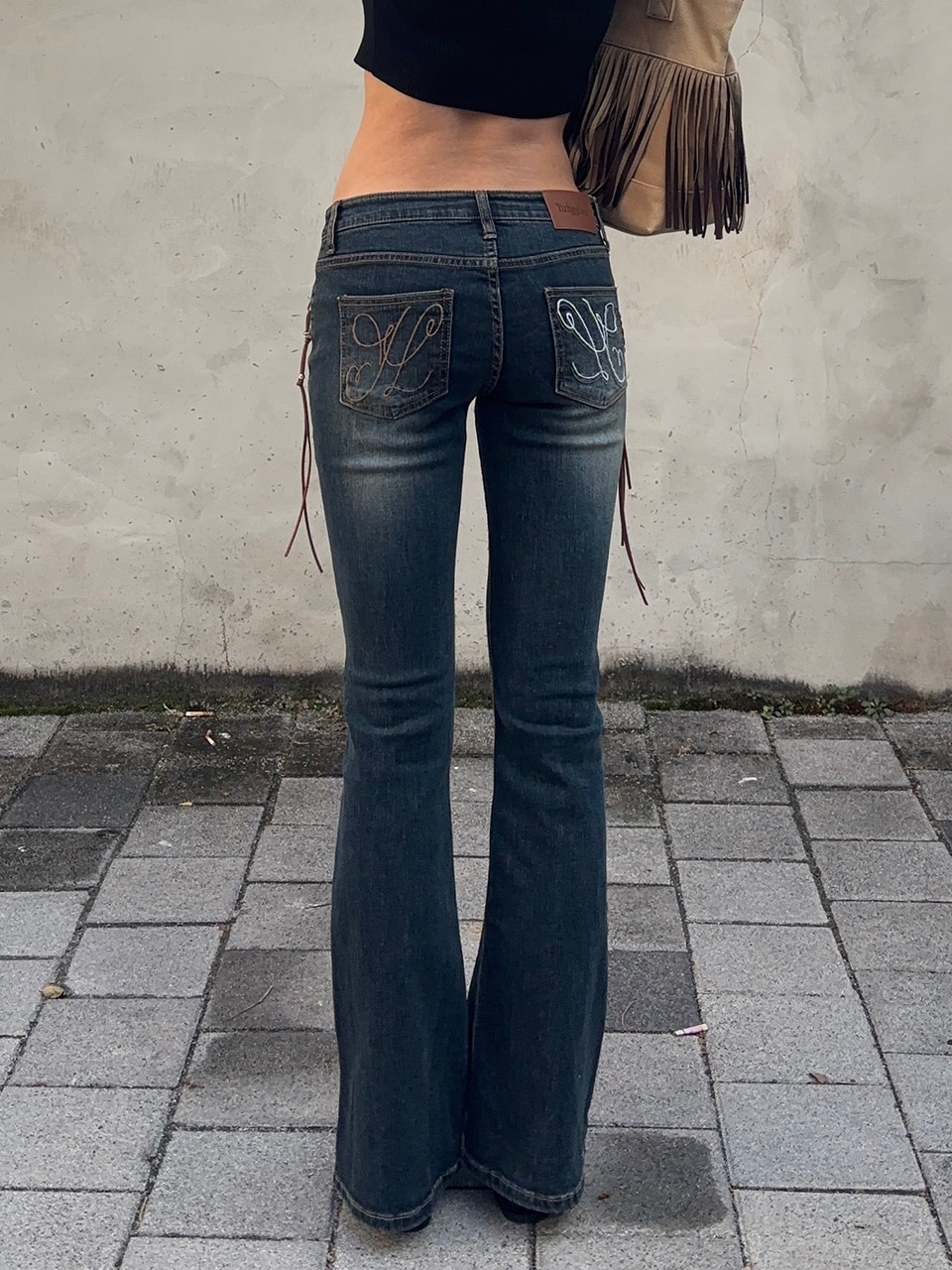 Yuheelee ローライズブーツカットデニムパンツビンテージブルー