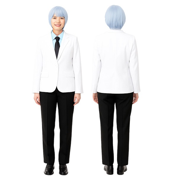 コスプレ服 白ジャケット 水色シャツ 黒ネクタイ 黒パンツ ワッペン付き 男装 バスケ部 女性用 制服風 コスチューム 学園風 コスプレ衣装 舞台 ダンス 文化祭 学園祭 イベント ハロウィン