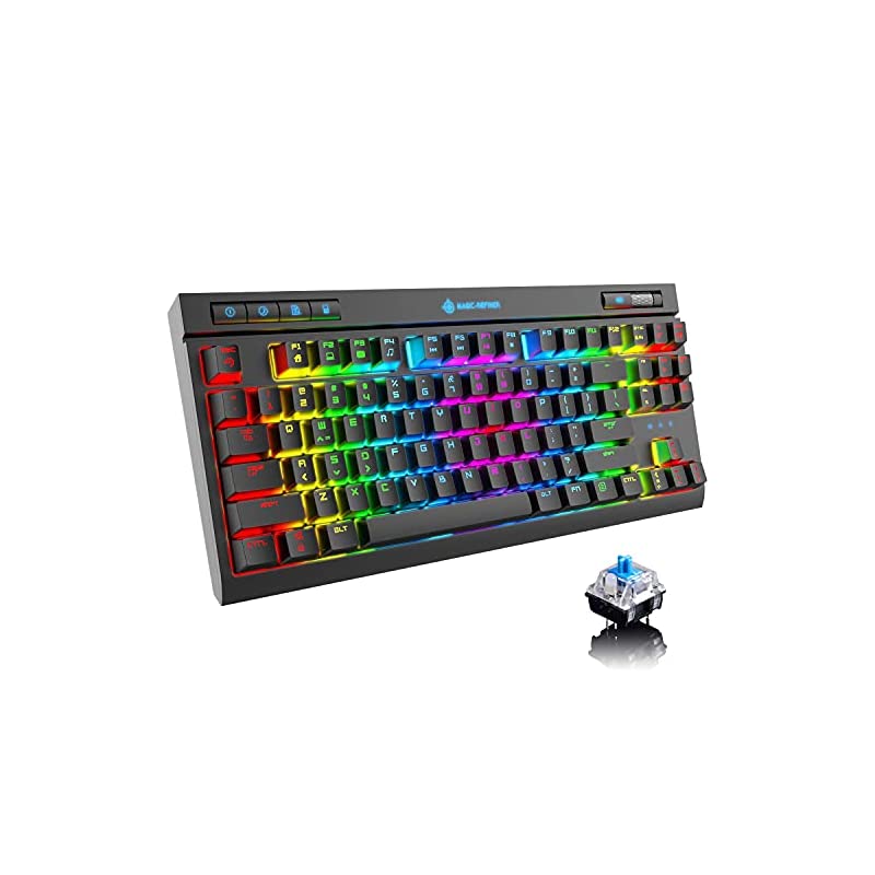 有線ゲーミングキーボード 青軸 87キー 全キー防衝突 プログラム可能 RGB タイプCケーブル付