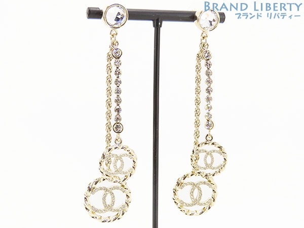激レア未使用シャネルココマークストラスラインストーンスイングチェーンロングピアスシャンパンゴールドABA255