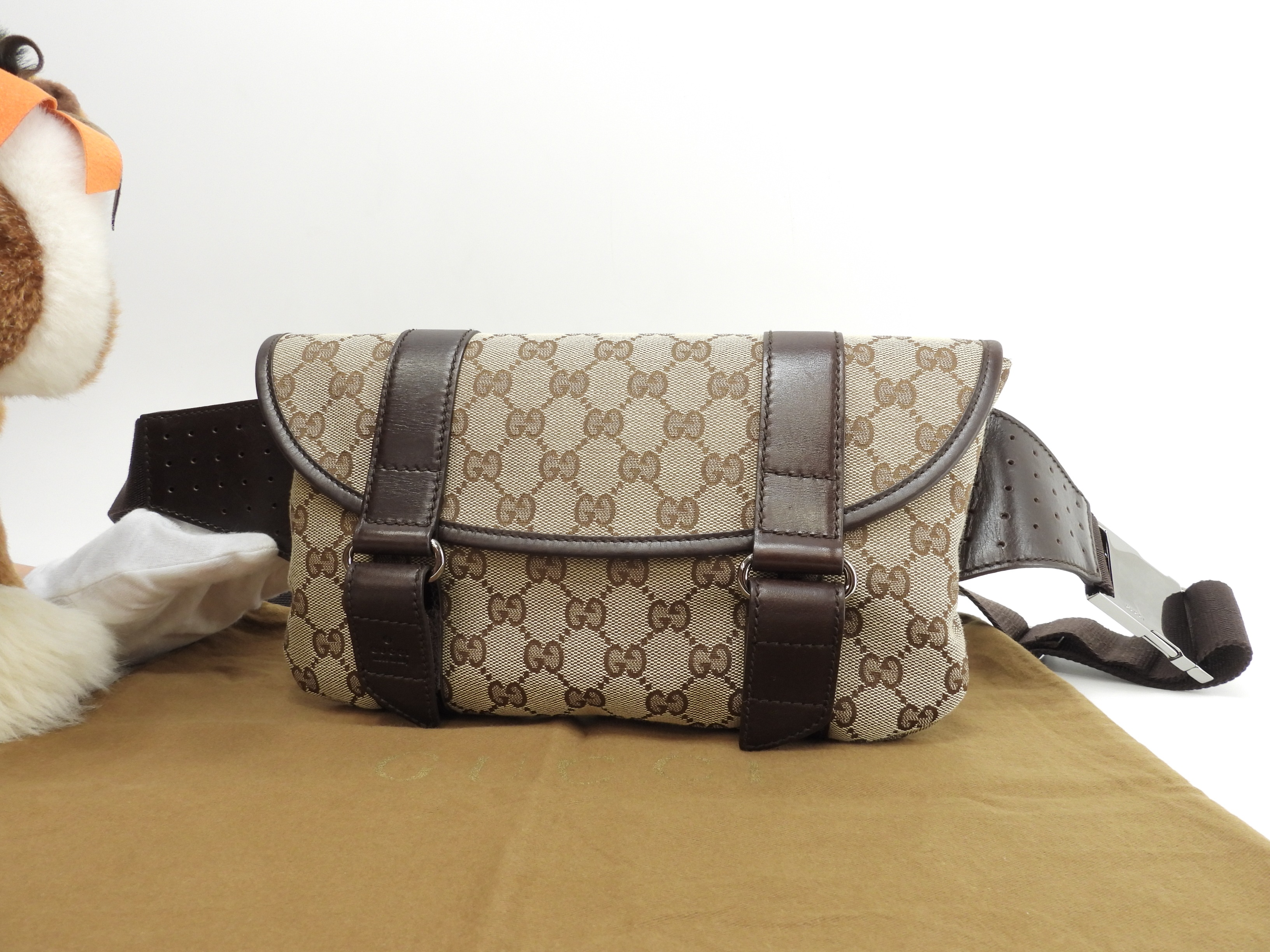 ボディバッグ GGシュプリーム コットン革茶 ベルトバッグ ウエストバッグ 美品@ 9