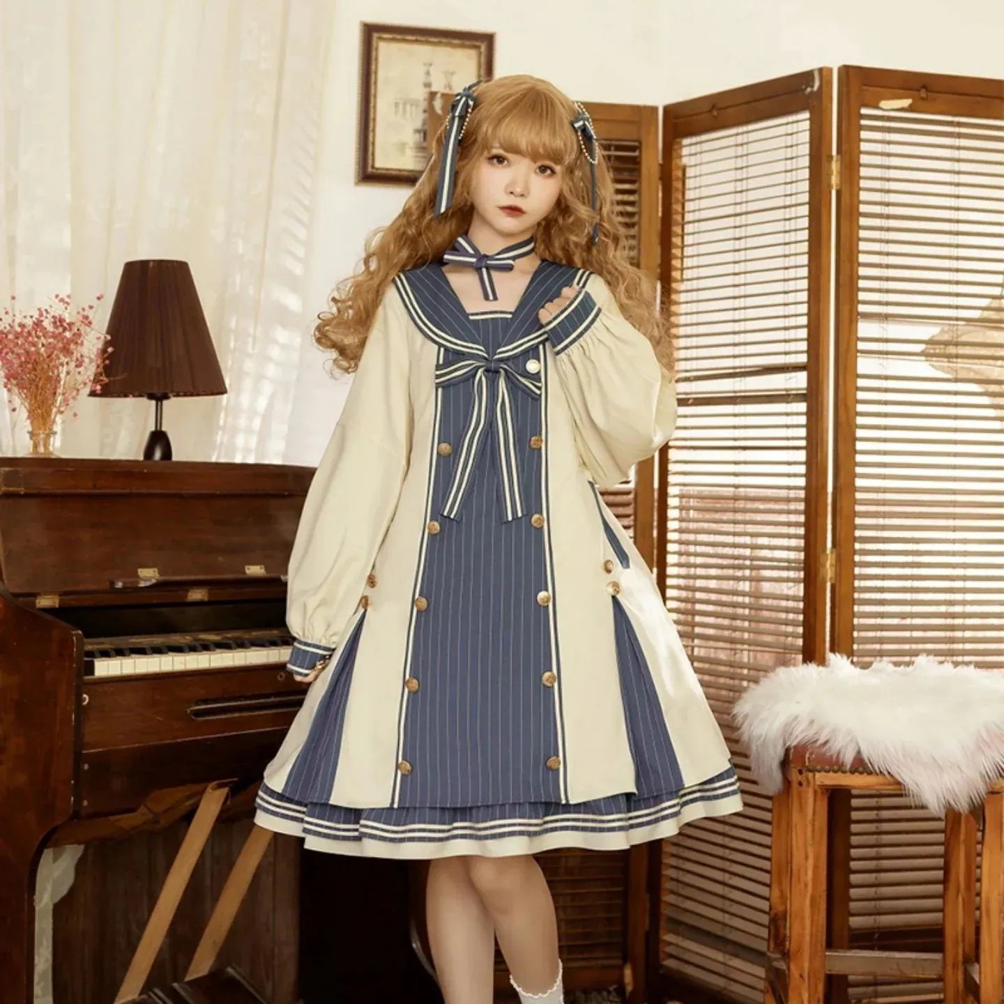 【値下げ！】15%値下げ ロリータ ワンピース 長袖 スリム シルエット 少女 デイリー ドレス レディース フォーマル