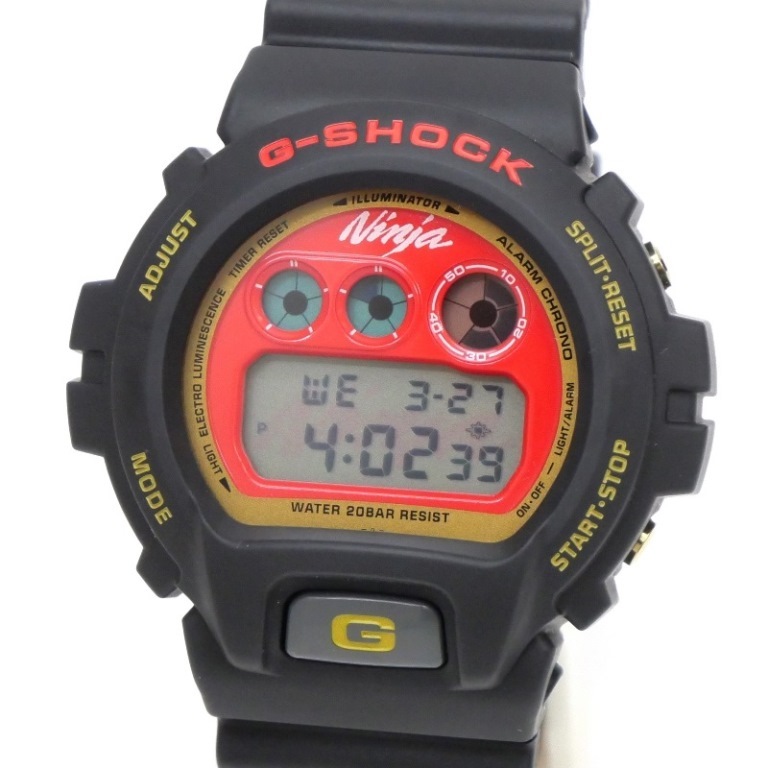 カシオ CASIO メンズウォッチ 腕時計 G-SHOCK Ninja Kawasaki 25周年記念 コラボ DW-6900FS 赤盤黒ベルト 【中古】(64917)