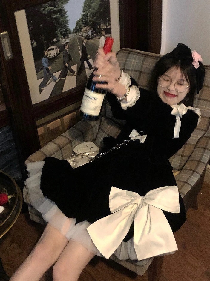 Qoo10 クリスマスコフレ 新作 プリンセススカート かわいい蝶結び ベルベット フランス 復古 黒いスカート