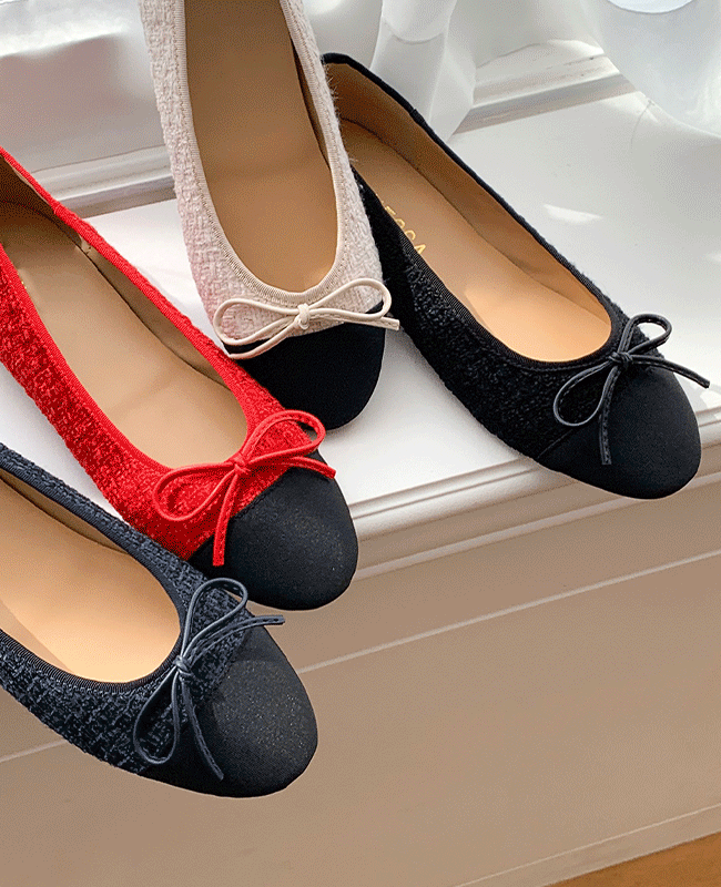 [MILOVANY] ライム ツイード ツートン リボン フラット 1cm