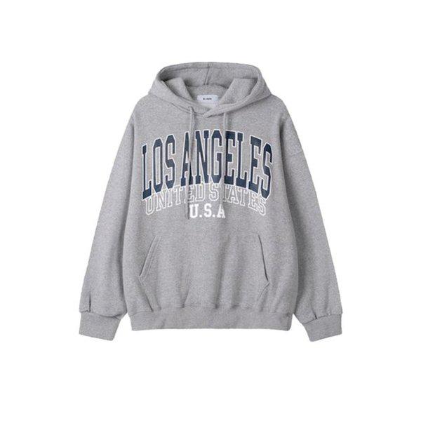 メンズ LA セミオーバーフィット 裏起毛 コットン フード付き Tシャツ RM-TSK-Q059-グレー