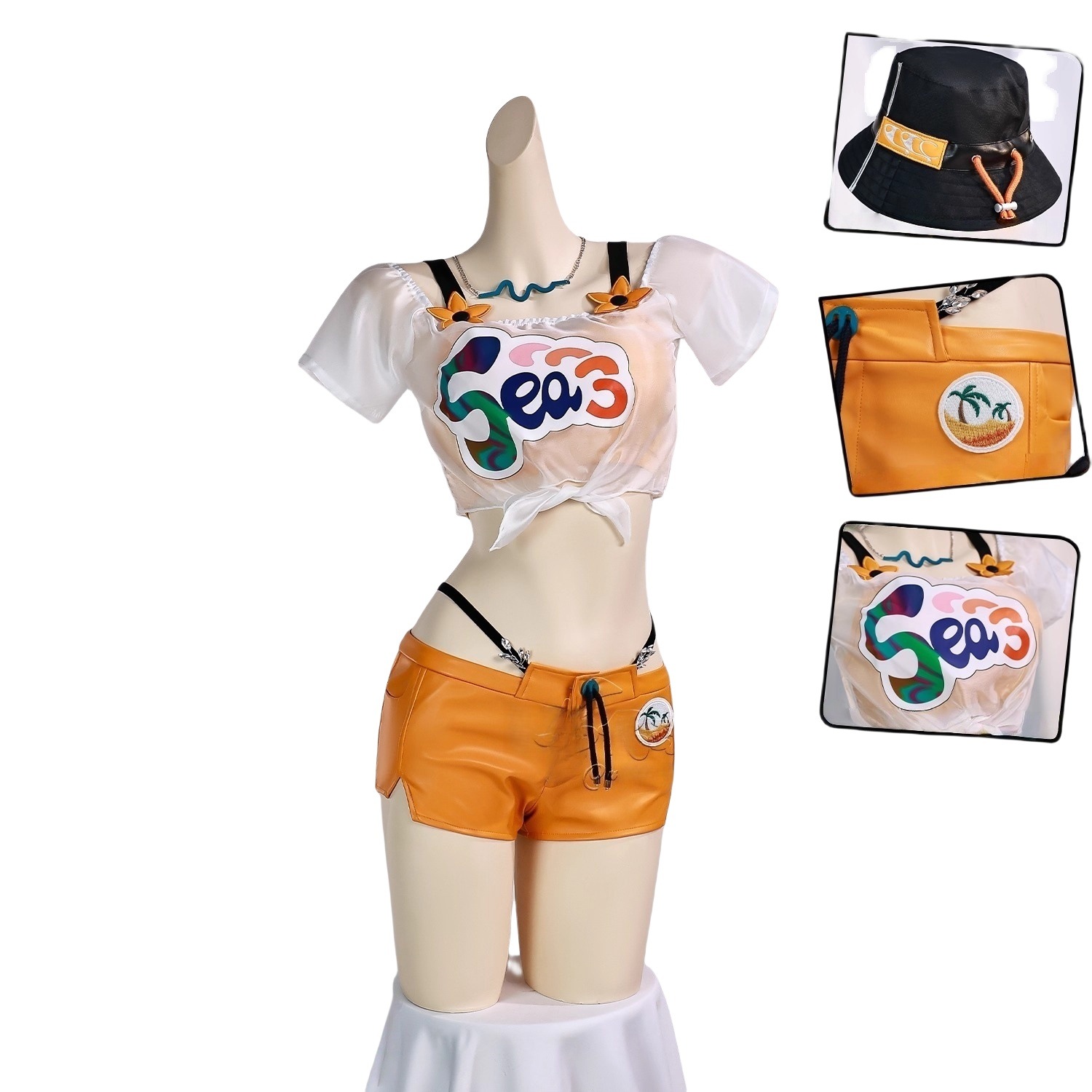 Monenjoy ゼンレスゾーンゼロ リン 夏色ブルースカイ　コスプレ衣装　 バケットハット 水着 コスチュームセット おしゃれ グッズ おしゃれ ゼンゼロ