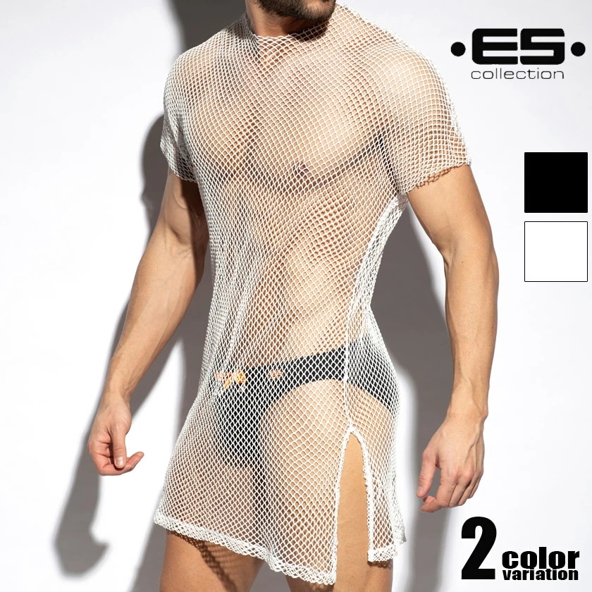 EScollection/イーエスコレクション BEACHY KNIT DRESS 網メッシュ 透け シースルー Tシャツ　半袖　メンズ　ファッション　トップス スリット 切れ目 8,595円