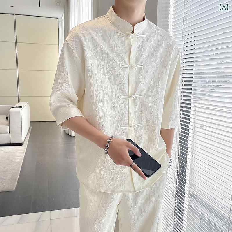 Yシャツ メンズ トップス おしゃれ チャイナ風 七分袖 夏 ビジネス サマー カジュアル オフィス スタイリッシュ アーバン 紳士服