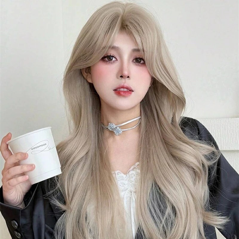 合成耐熱ウィッグ 28インチ シャンパンロングウェーブカーリーナチュラルウィッグ 普段使いパーティー