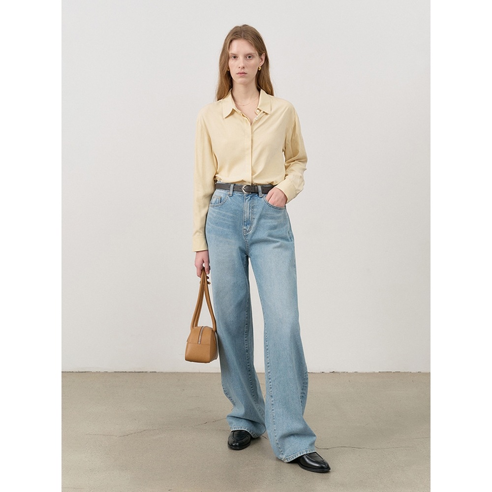 ダンスト女性用リラックスワイドジーンズライトブルー UDPA4C208B1