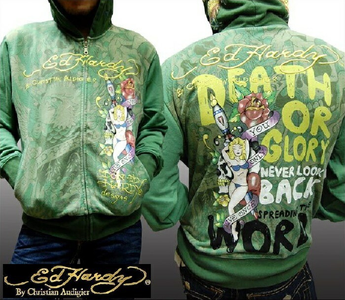セール エドハーディー パーカー メンズ Ed Hardy ジップアップ NEVER LOOK BACK オリーブ エドハーディー 正規品 インポート LAセレブ ファッション サファリ 掲載