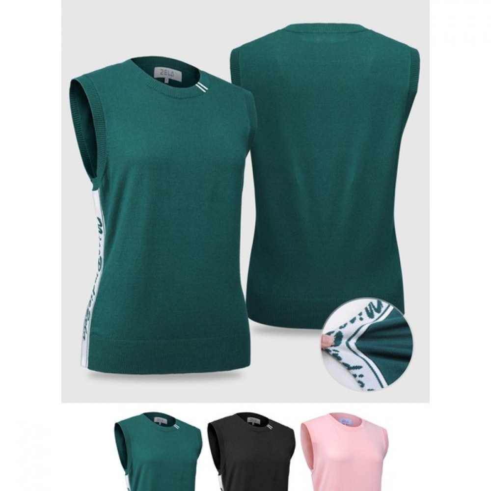 (EasyBai) EasyBai スウィートフィールドウィメンズサイドロゴジャカードニットベスト (W5WV21)