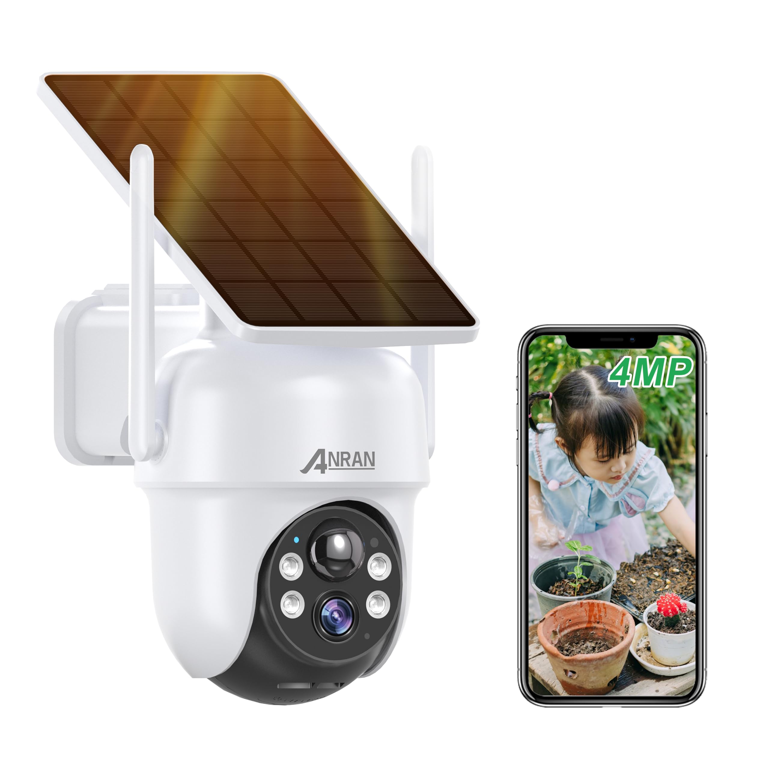 【400万高画素ソーラー一体型】 ANRAN 防犯カメラ 屋外 ソーラー 屋外防犯カメラ 電源不要 工事不要 高効率充電 360広角撮影 Alexa対応 ドーム型防犯カメラ 監視カメラ 屋外 ソーラー