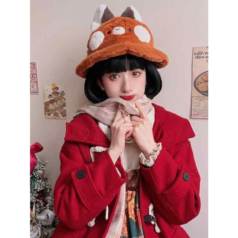 バケットハット レディース 秋冬 ファー キツネデザイン 帽子 ぬいぐるみ かわいい カジュアル レジャー イベント 暖かい 防寒 茶