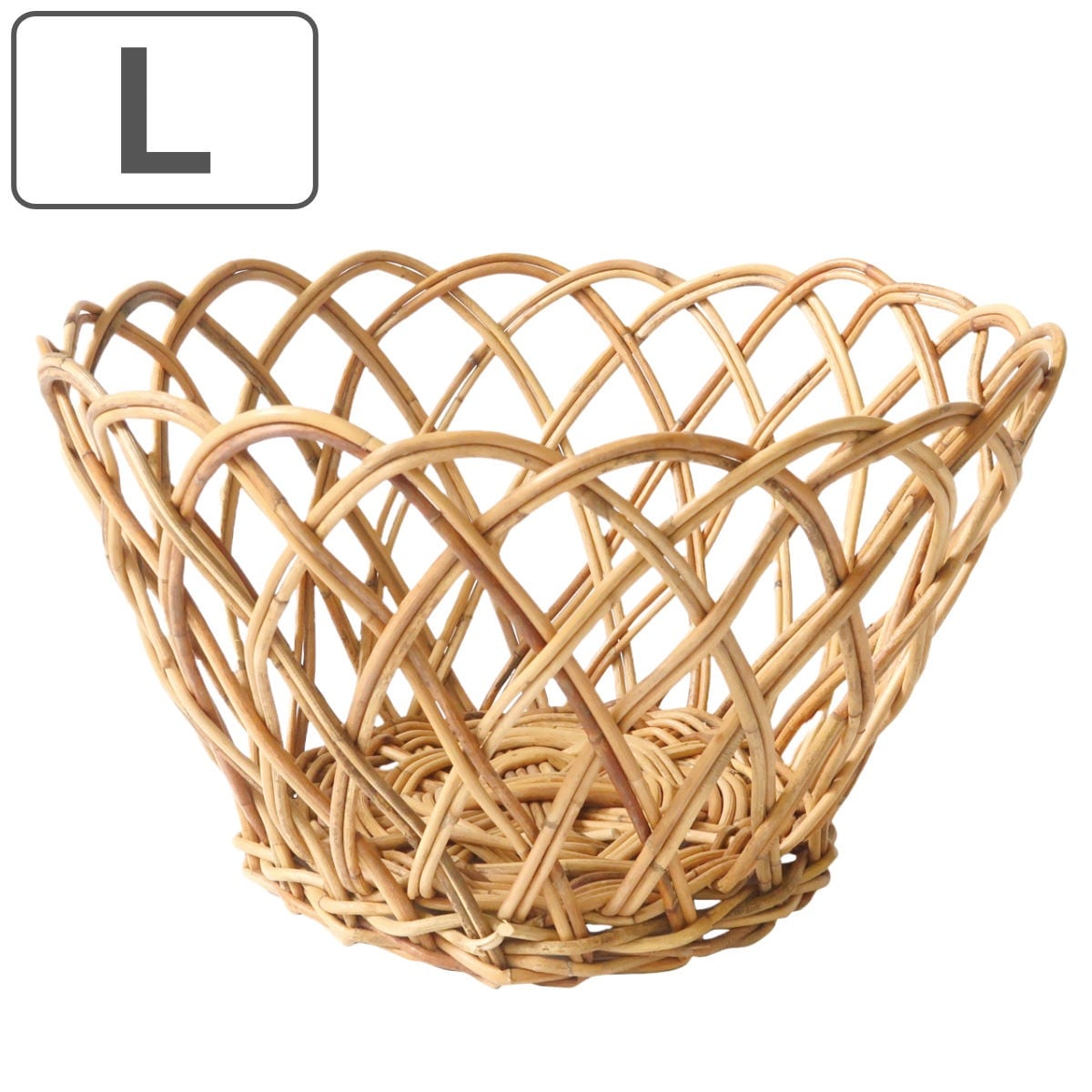 アラログ丸バスケットＬ かご カゴ 収納 約43cm 皮付き 天然素材 アジアン雑貨 ハンドメイド 収納かご 丸 藤 小物収納 手編み 小物入れ リビング 玄関 おしゃれ インテリア