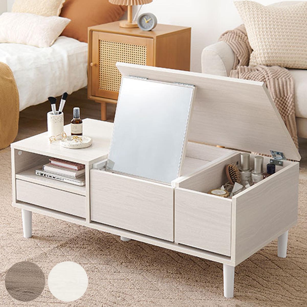 ドレッサー テーブル 幅95cm コスメテーブル センターテーブル ミラー メイク 収納 つくえ 鏡台 メイク台 化粧台 デスク 幅 約 90 100 ドレッサーデスク コスメ 引き出し 16,117円