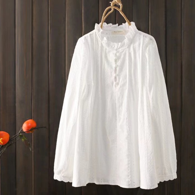 レディース トップス シャツ ブラウス 長袖 スタンドカラー フェミニン フリル レース ボタン 薄手 かわいい 大人可愛い きれいめ シンプル カジュアル 上品 おしゃれ レトロ こなれ感 ラフ 5,382円