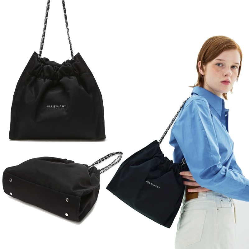 【COCO CHAIN】 shoulder bag ブラックシルバー装飾ナイロンチェーンショルダーバッグM / JABA4F148BK