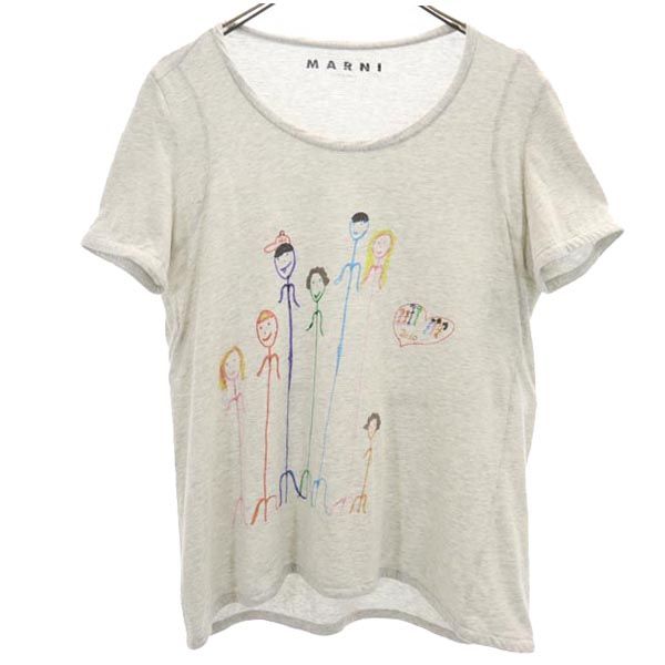 イタリア製 プリント 半袖 Tシャツ 42 グレー系 レディース