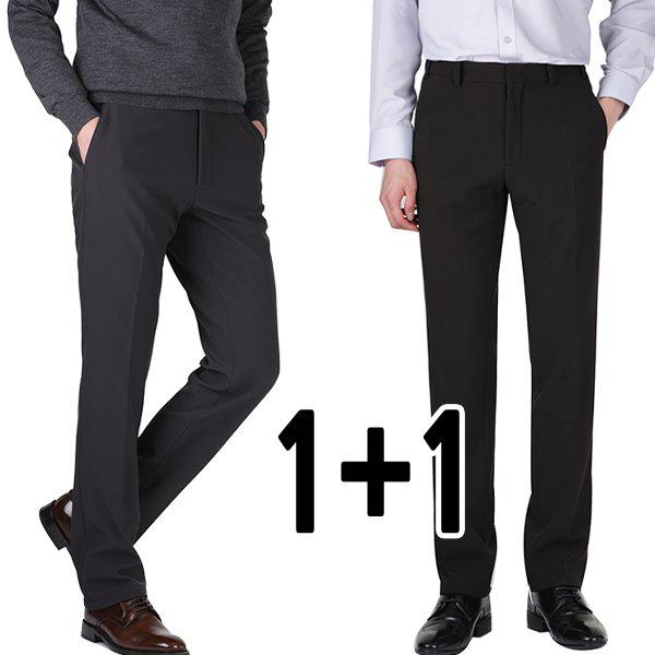 1+1 暖かく起毛裏地 冬の新作 スパンデックス バンディング メンズ ノータック フォーマルパンツ
