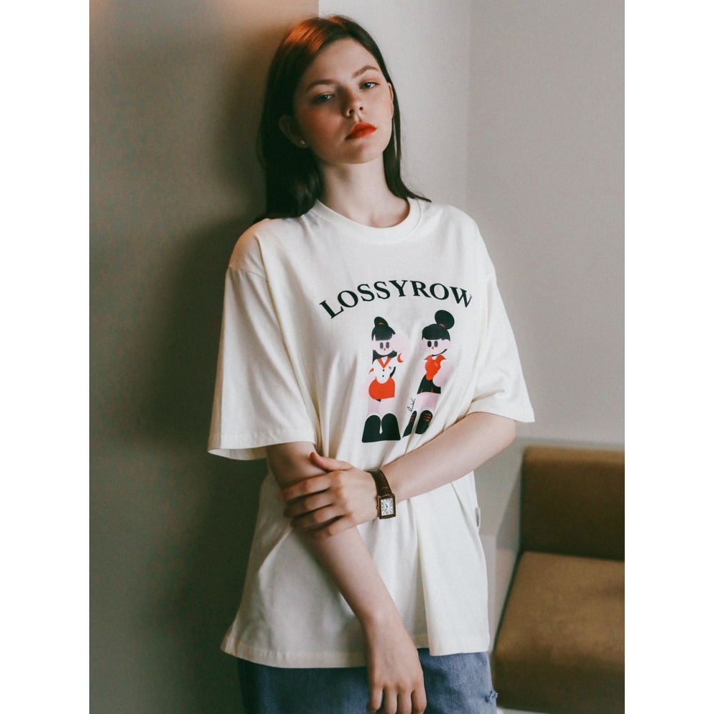 LOSSYROW ロッシロウ X Vanrora グラフィック T シャツ クリーム