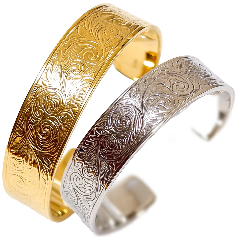 ハワイアンジュエリー 太め バングル スクロール 波 レディース メンズ 金属アレルギー対応