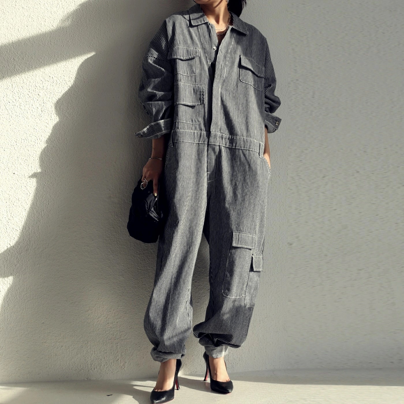 ヒッコリーオールインワン オールインワン 綿100 送料無料・再販メール便不可【231B】