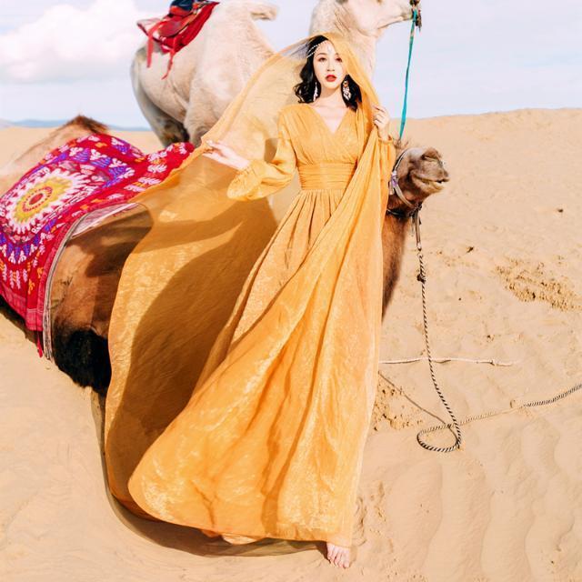 ドレス カシュクールワンピ エキゾチック ワンピースドレス レディース 長袖ワンピ マキシ丈 5,702円