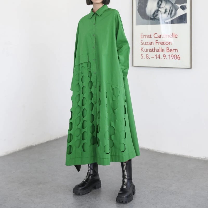 ワンピース 上着 人気 おすすめ おしゃれ お洒落 激安 安い プチプラ ブラウス シャツ 長袖 ロング スタンドカラー オーバーサイズ Aライン 膝丈 無地 コットン 綿 可愛い かわいい