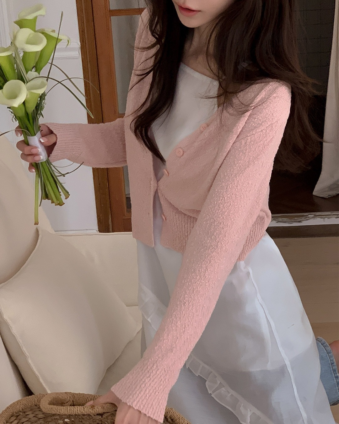 プオンVネックニットカーディガン韓国ファッション レディース