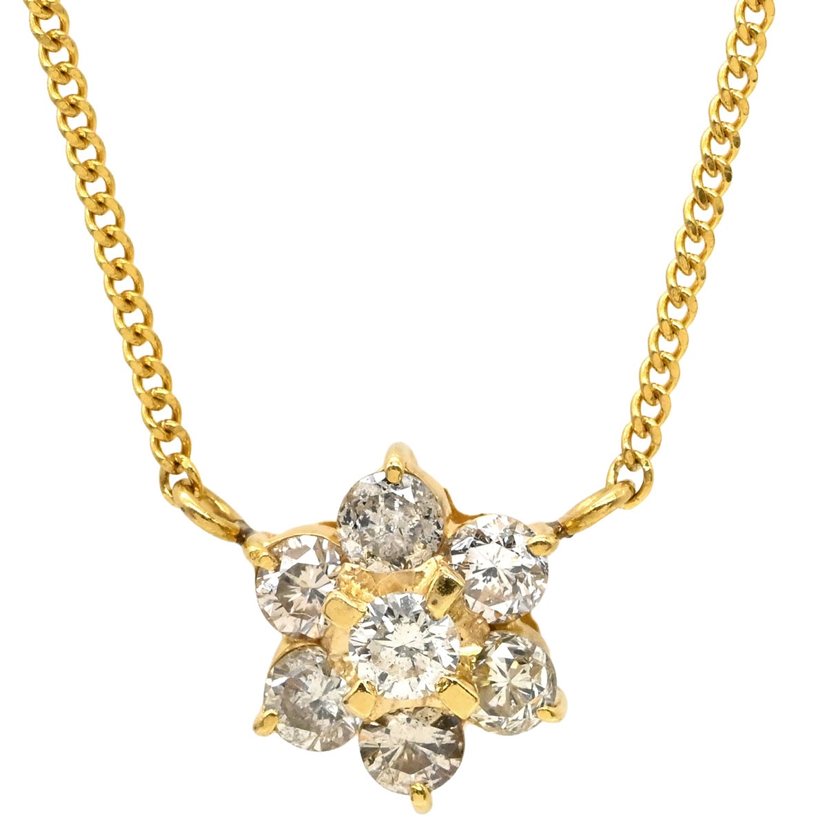 ネックレス ダイヤペンダント イエローゴールド 18K 7P 7石 7粒 ダイヤモンド フラワーモチーフ 【中古】