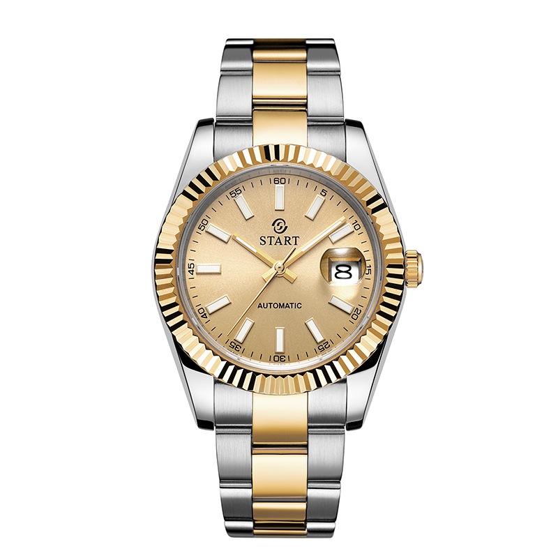 メンズ機械式時計スイスのムーブメントカレンダー機能防水時計夜光目盛ダイヤルゴールド時計