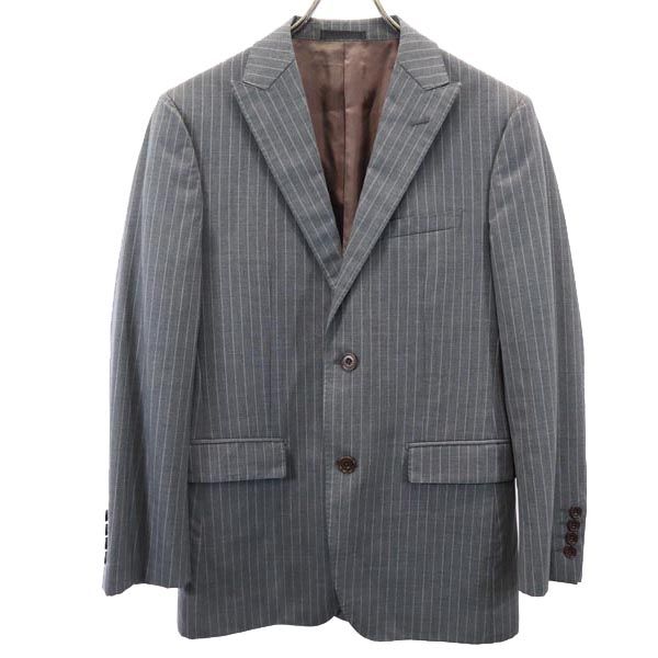 バーバリーブラックレーベル 三陽商会 日本製 ストライプ柄 テーラードジャケット 36R グレー BURBERRY BLACK LABEL メンズ