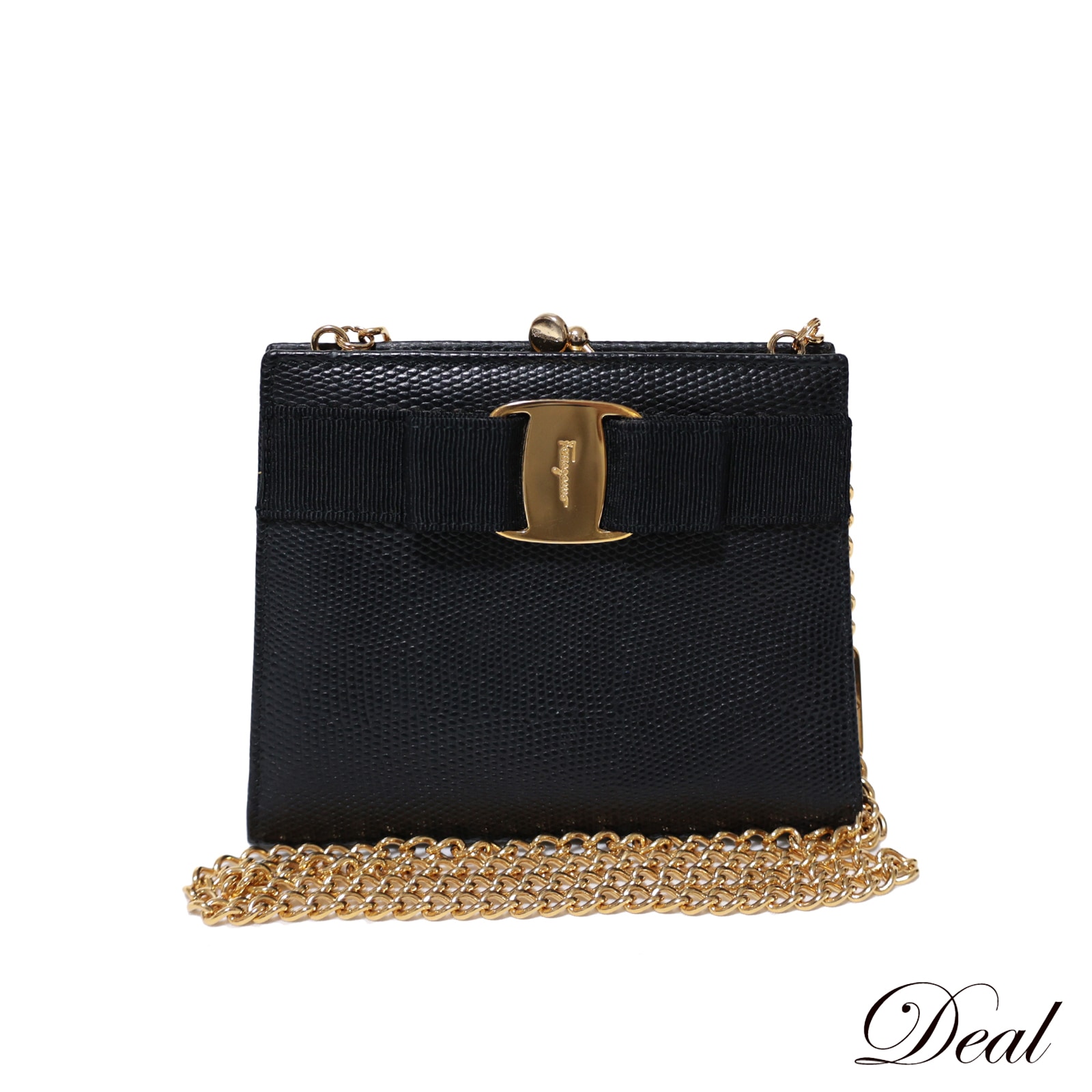 サルヴァトーレ フェラガモ ヴァラ リボン がま口 チェーンショルダー ブラック レディース ショルダーバッグ