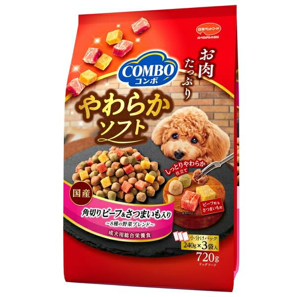 （まとめ買い）日本ペットフード コンボ ドッグ やわらかソフト 角切りビーフ・さつまいも 野菜ブレンド 720g 犬用フード 【×5】
