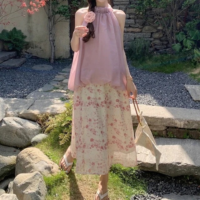 2024 春ワンピース ドレス ロング丈 ノースリーブ 夏 ピンク 韓国ファッション レディース おしゃれ かわいい きれいめ ラブリー キュート 甘め お出かけ安い