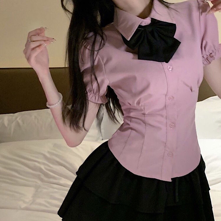 今だけ圧倒的販売 韓国 減齢スカートスーツjk制服ショートホワイトシャツトップス+プリーツスカートアカデミー風 7,618円