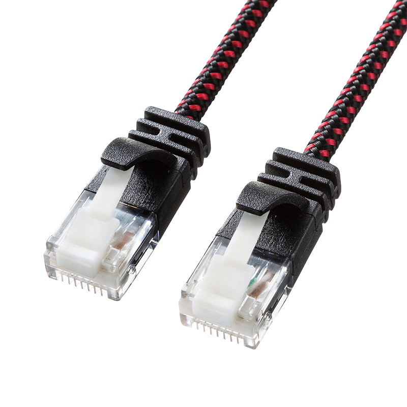 （まとめ買い）つめ折れ防止カテゴリ6A細径メッシュLANケーブル ブラック&レッド 10m KB-T6AME-10BKR [x3]