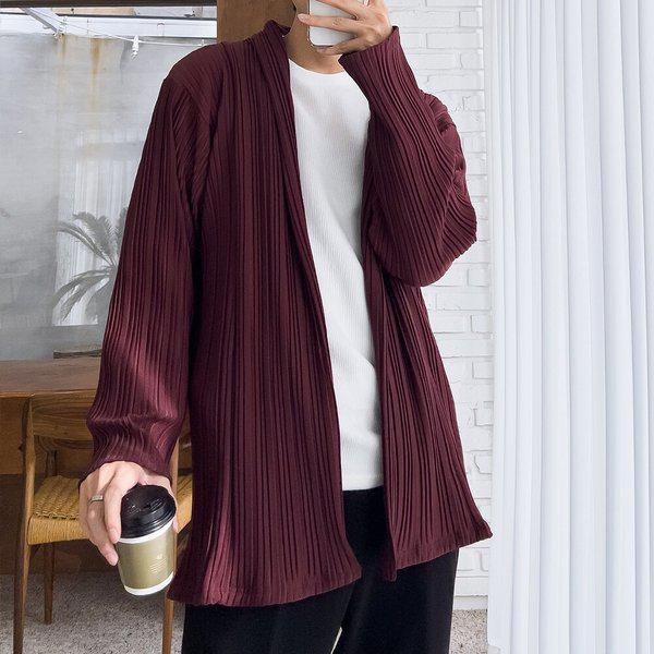 メンズ プリーズ プリーツ オープン ロング カーディガン 5C-CA-Q097-パープル